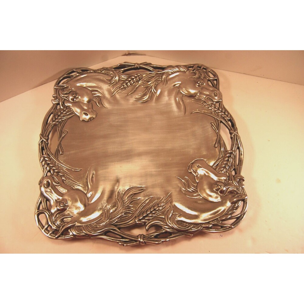 Arthur Court Horse Aluminum 12" Square Tray Platter Vintage Equestrian
